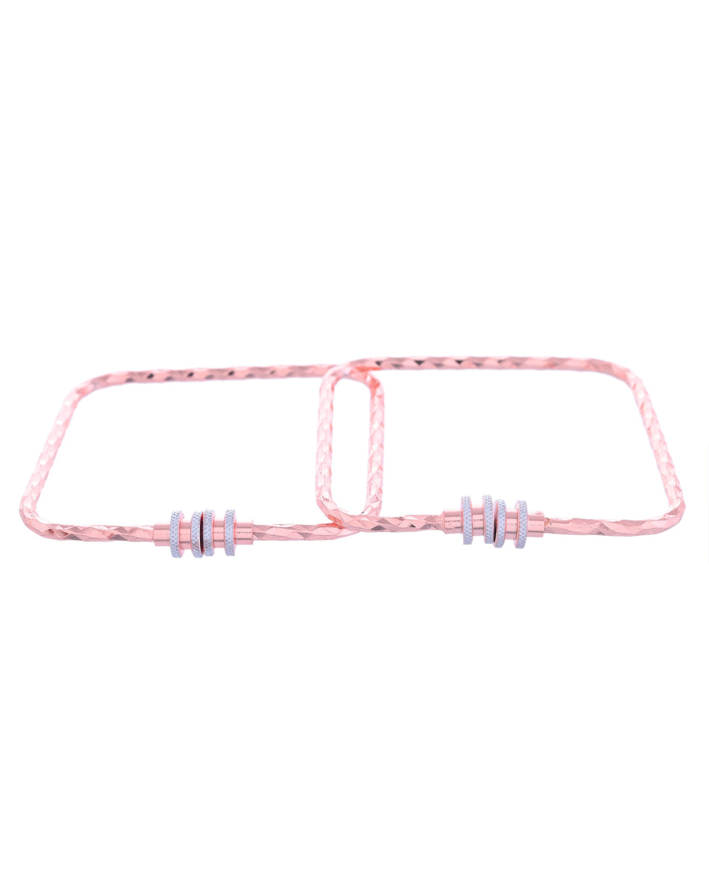 VOJ Set of 2 Rose Gold-Polished Square Shaped Bangles