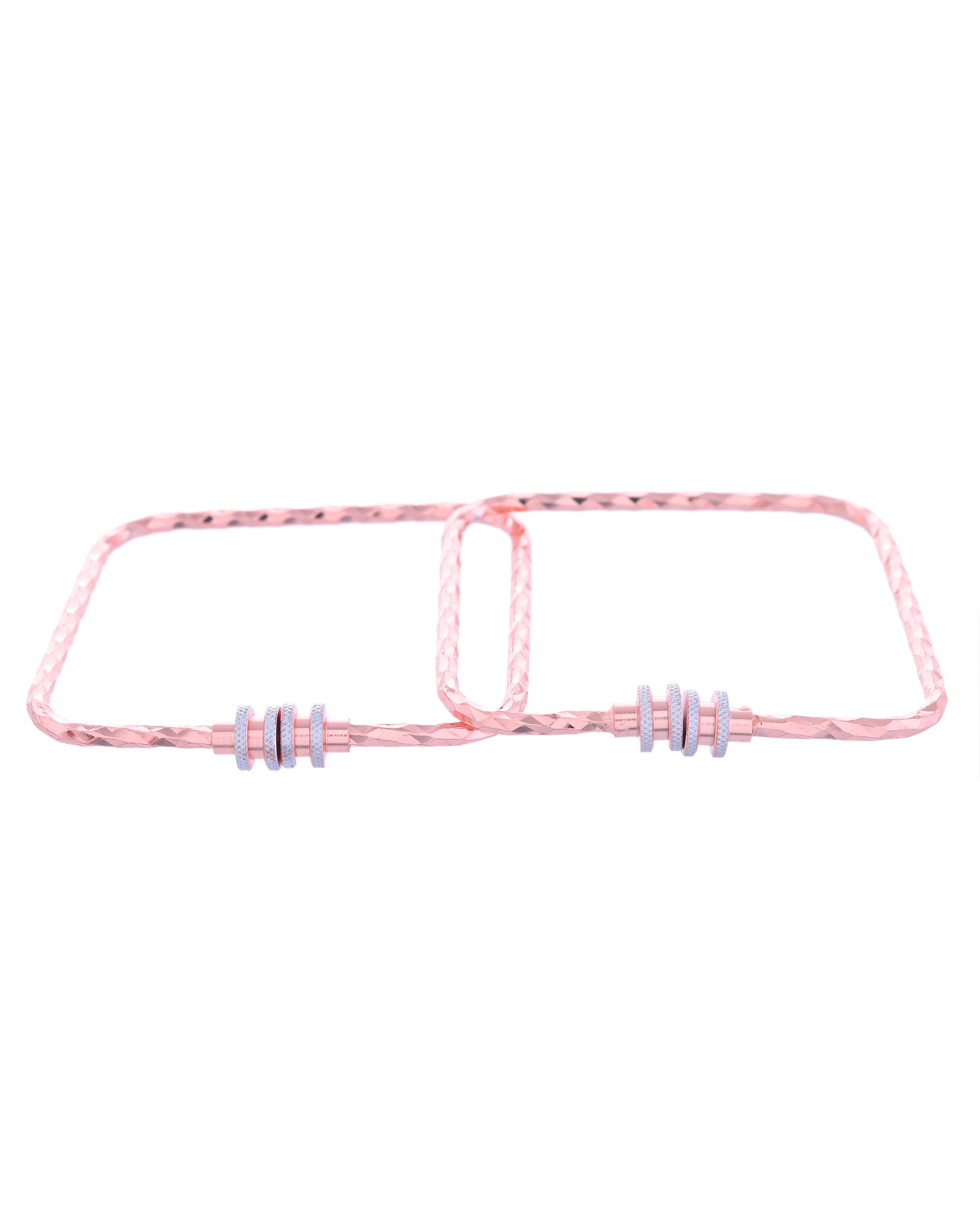 VOJ Set of 2 Rose Gold-Polished Square Shaped Bangles