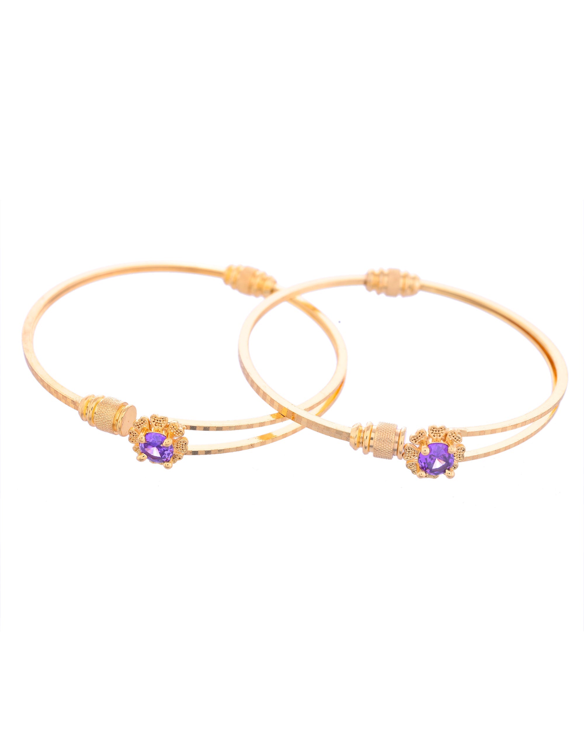 VOJ Set of 2 Gold-Polished Purple Stone Studded Bangles