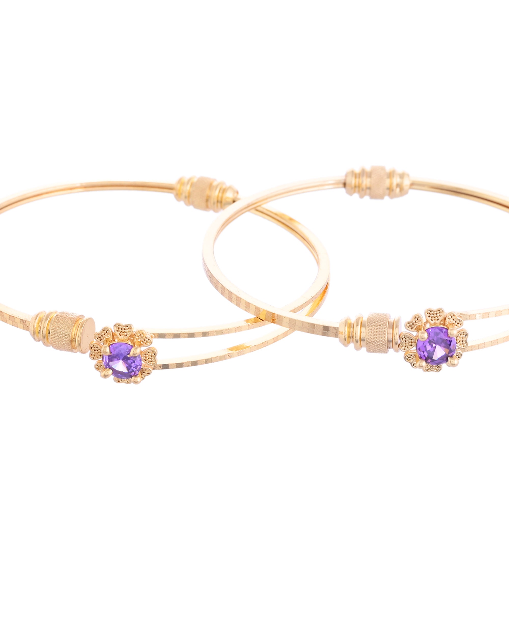 VOJ Set of 2 Gold-Polished Purple Stone Studded Bangles