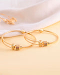 VOJ Set of 2 Gold-Polished Mutli Colour Stones Studded Square Shaped Bangles