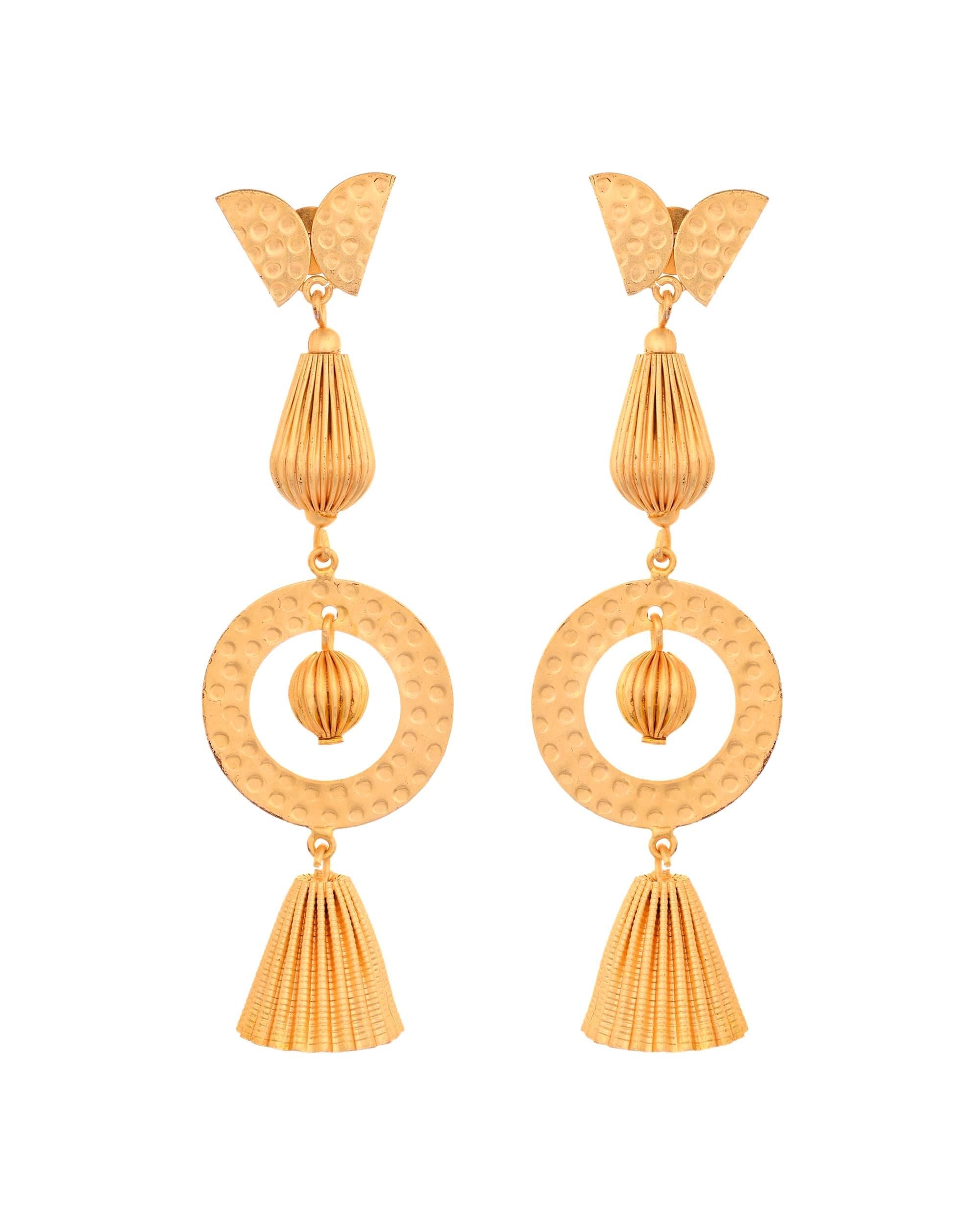 VOJ Gold Polished Designer Anti Tarnish Big Drop Earrings
