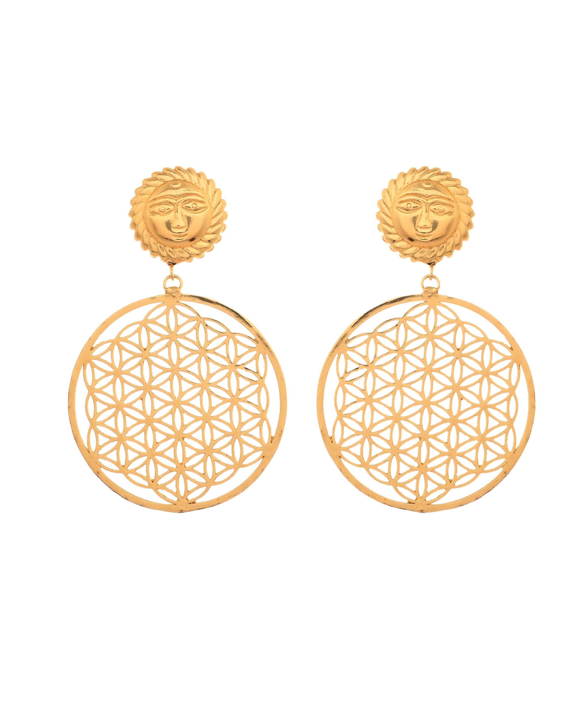 VOJ Gold Polished Hand Crafted Anti Tarnish Circular Earrings