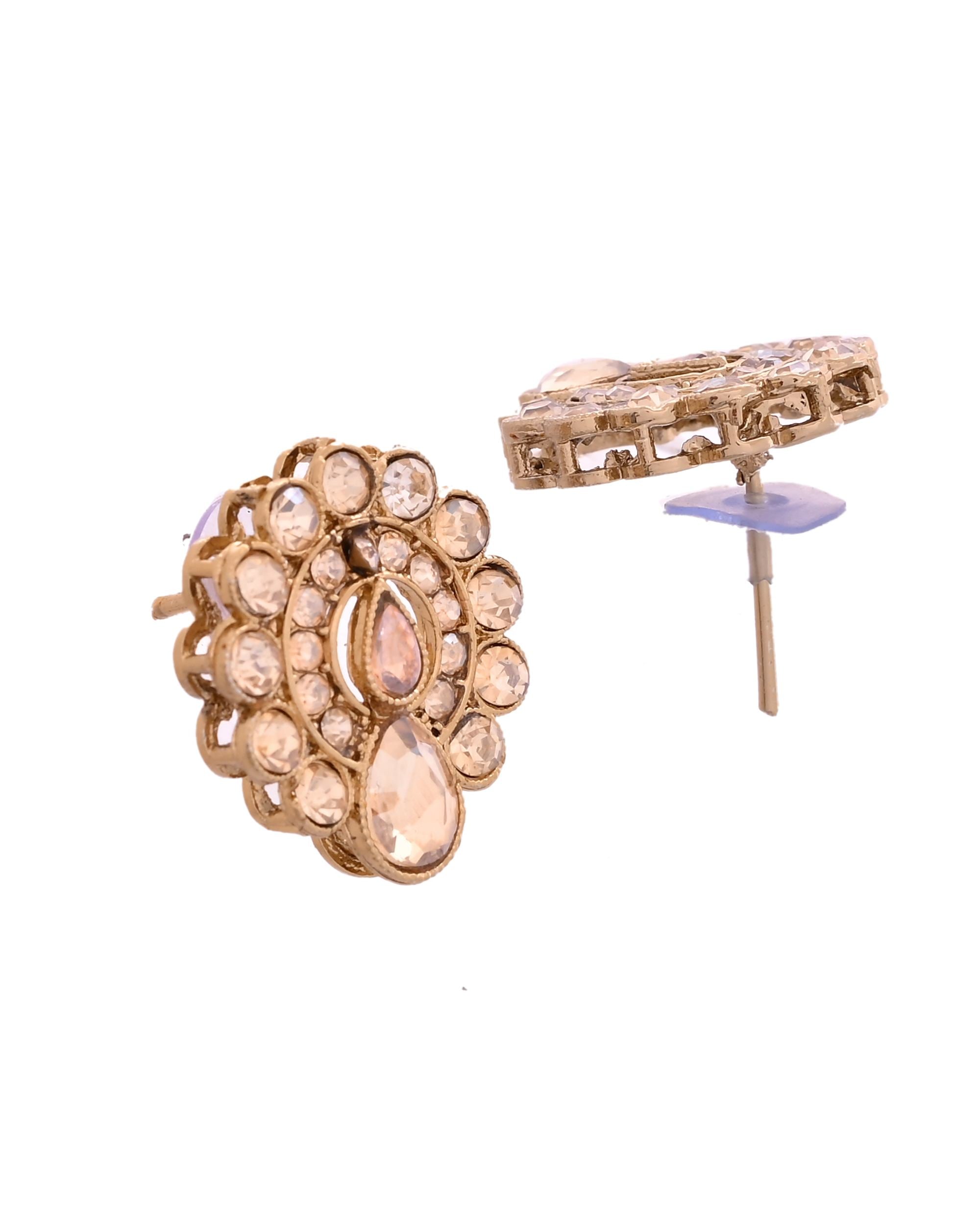 VOJ Copper Plated Stone Studded Circular Shaped Jewellery Set With Maang Tikka