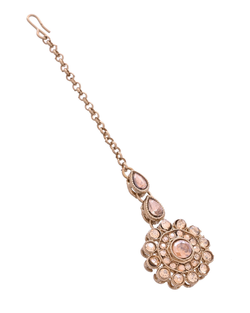 VOJ Copper Plated Stone Studded Circular Shaped Jewellery Set With Maang Tikka