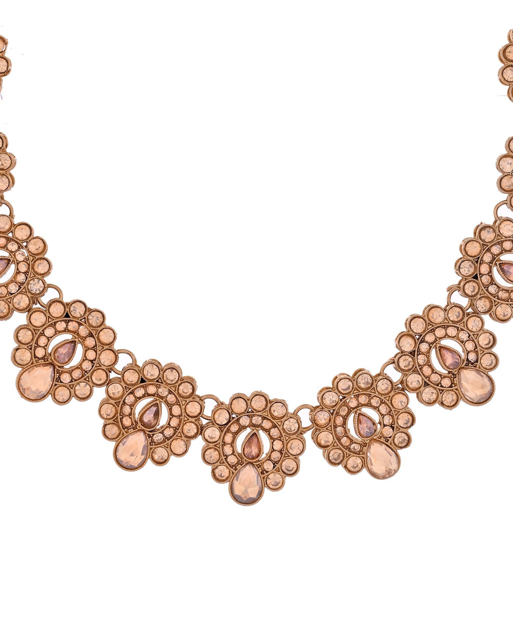 VOJ Copper Plated Stone Studded Circular Shaped Jewellery Set With Maang Tikka