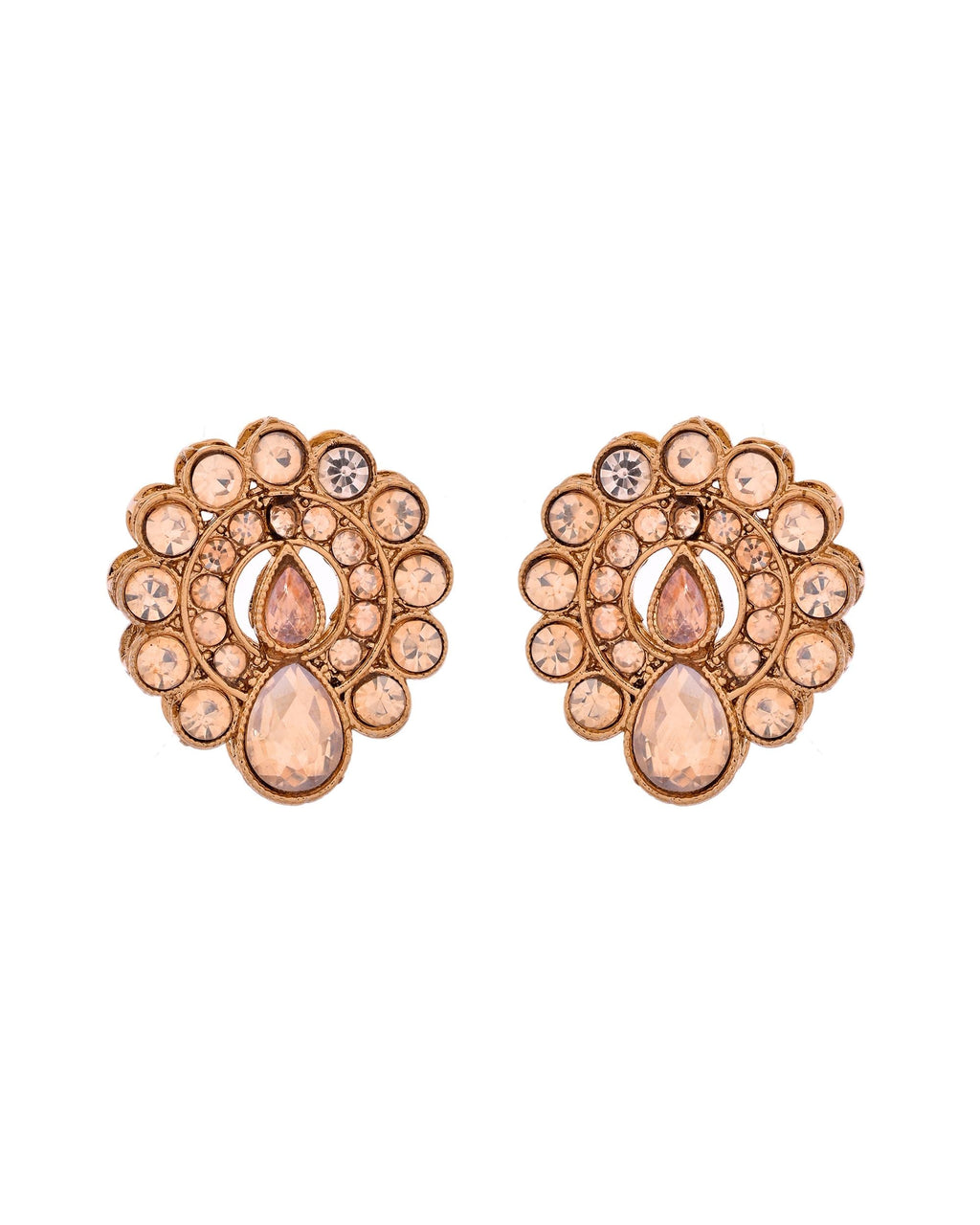 VOJ Copper Plated Stone Studded Circular Shaped Jewellery Set With Maang Tikka