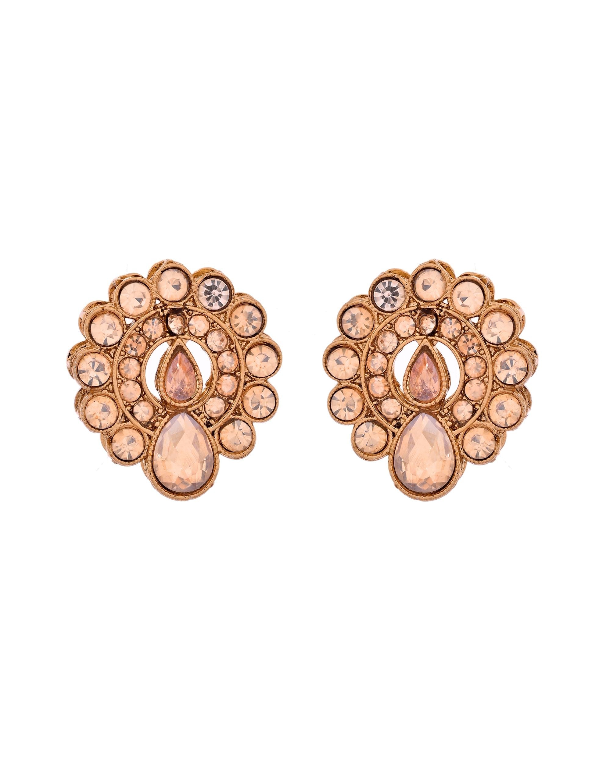 VOJ Copper Plated Stone Studded Circular Shaped Jewellery Set With Maang Tikka