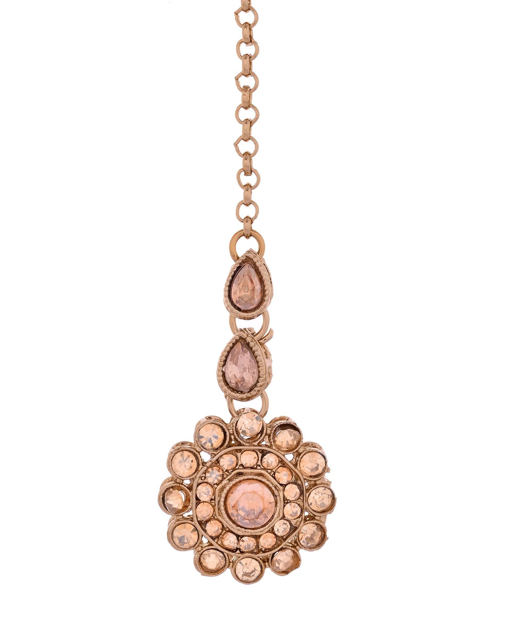 VOJ Copper Plated Stone Studded Circular Shaped Jewellery Set With Maang Tikka