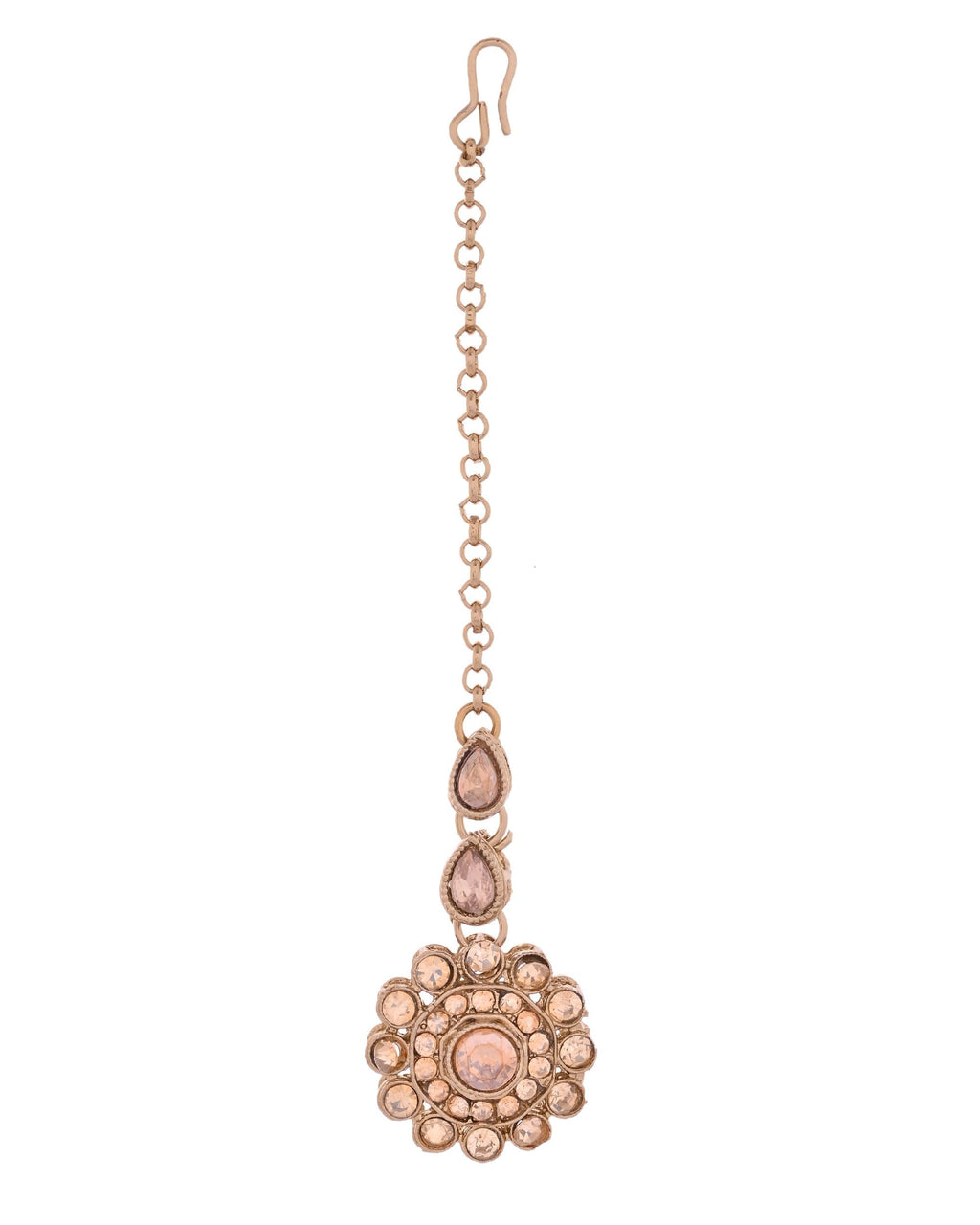 VOJ Copper Plated Stone Studded Circular Shaped Jewellery Set With Maang Tikka
