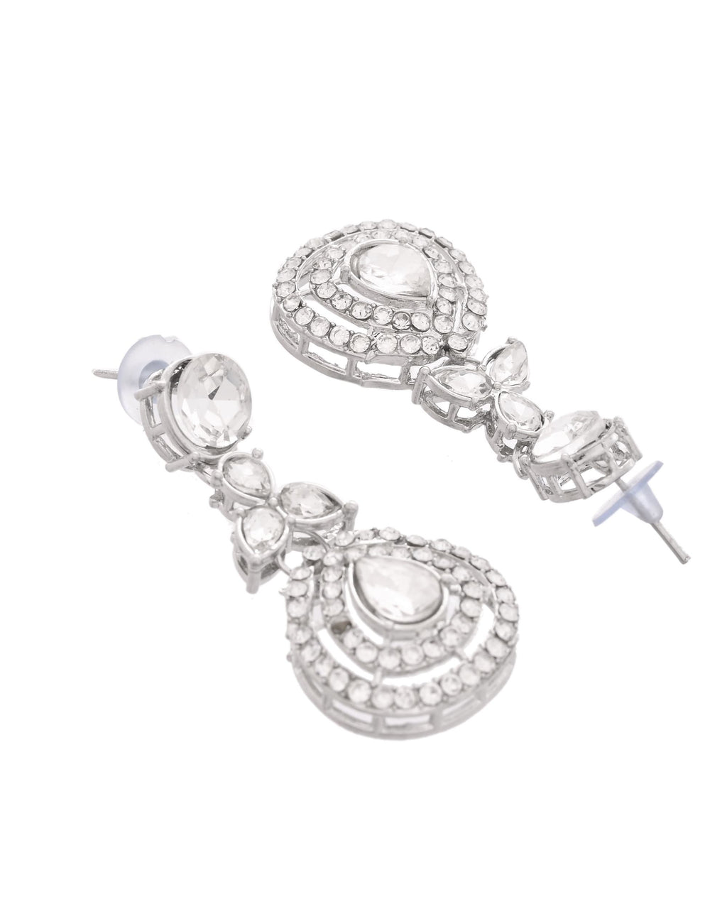 VOJ Silver-Plated CZ Studded Jewellery Set With Maang Tikka
