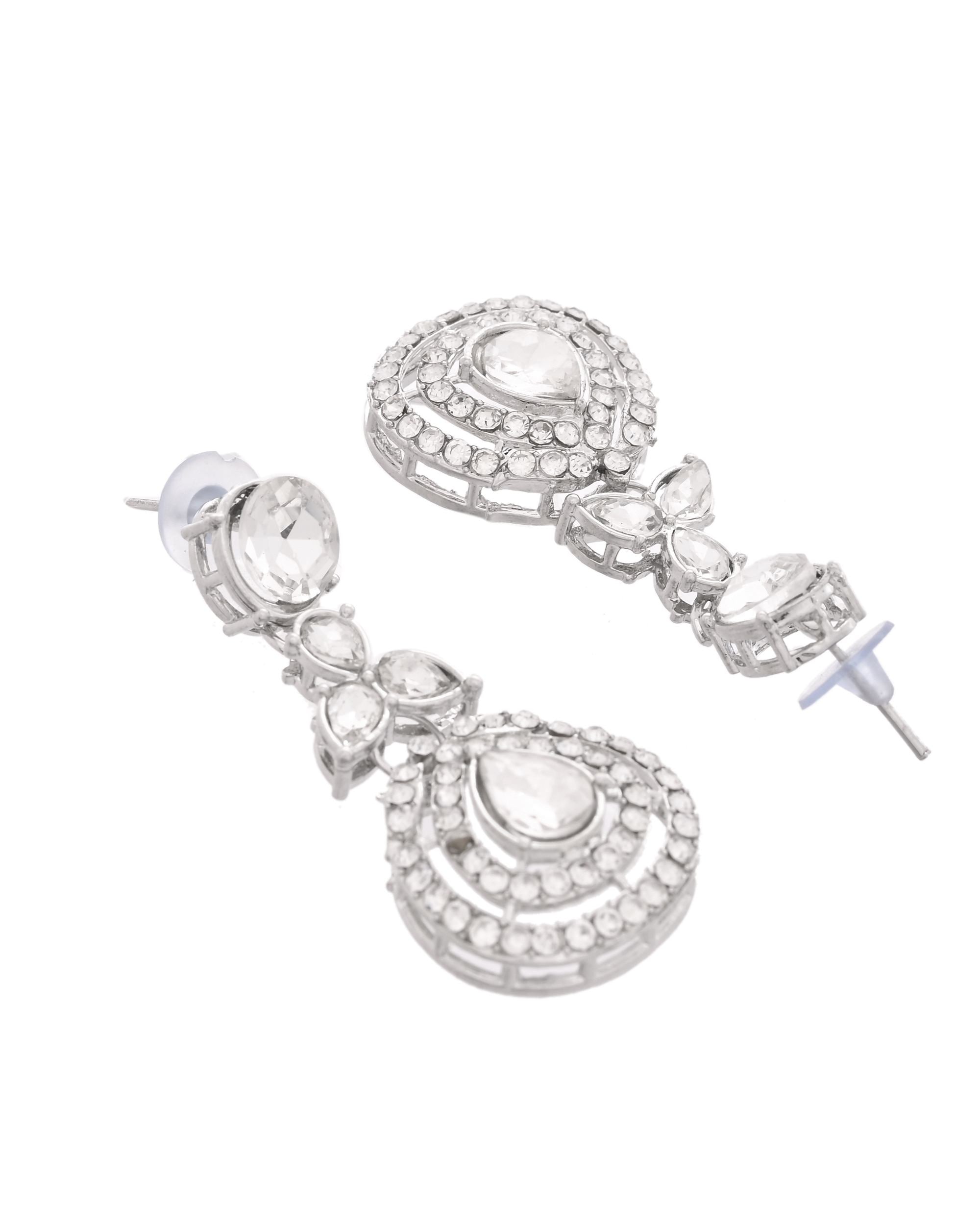 VOJ Silver-Plated CZ Studded Jewellery Set With Maang Tikka