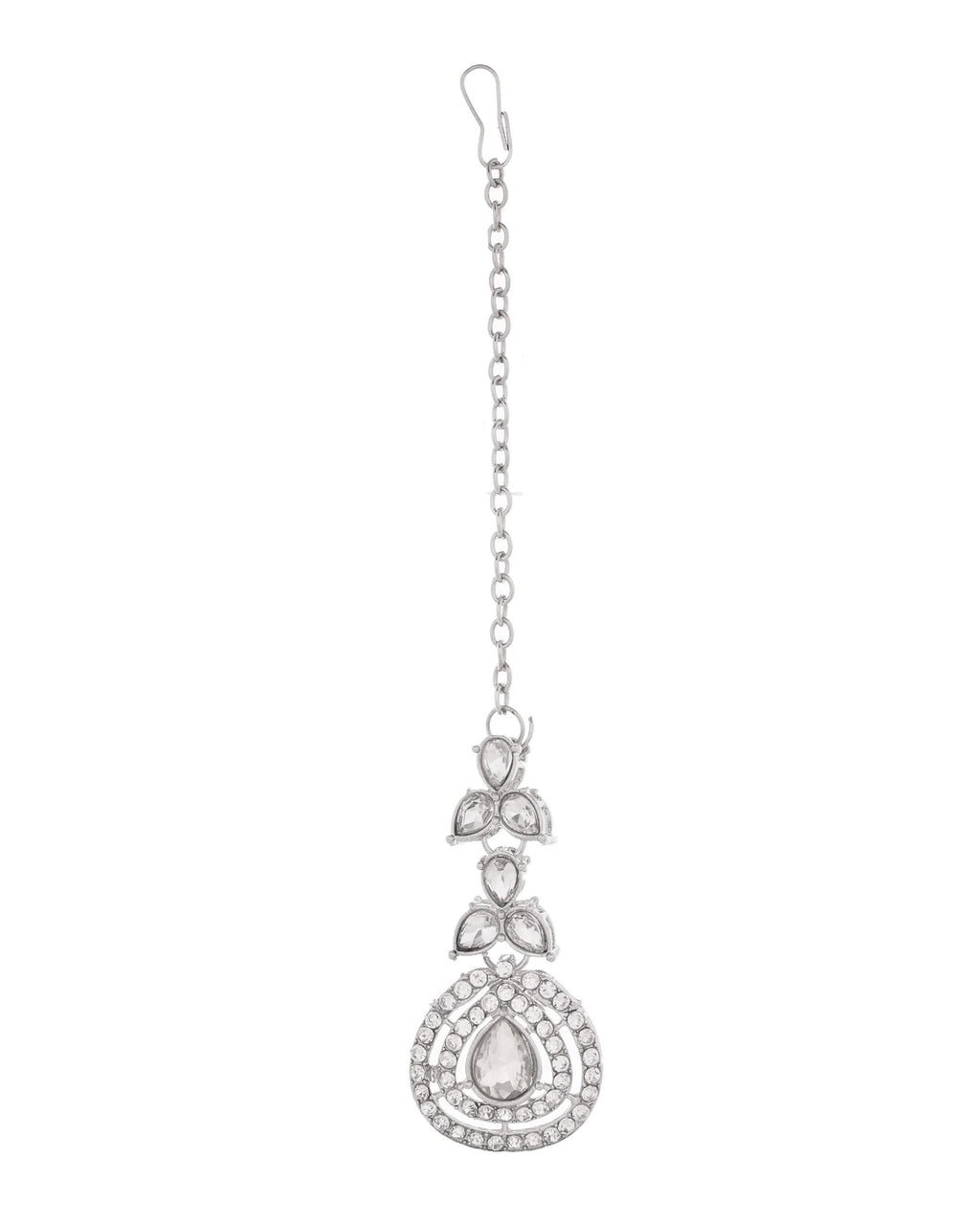 VOJ Silver-Plated CZ Studded Jewellery Set With Maang Tikka