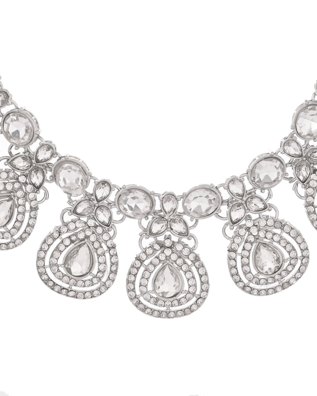 VOJ Silver-Plated CZ Studded Jewellery Set With Maang Tikka