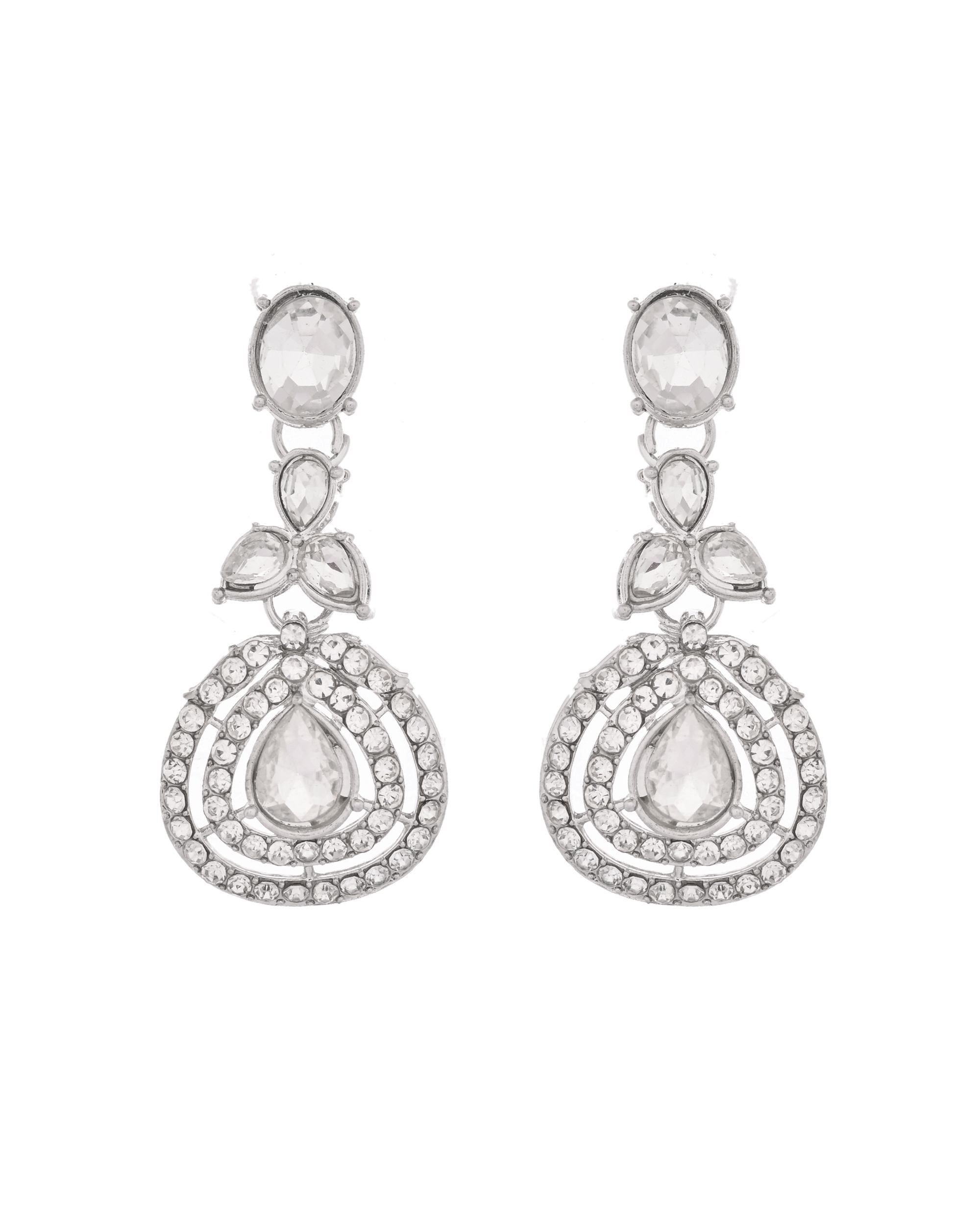 VOJ Silver-Plated CZ Studded Jewellery Set With Maang Tikka