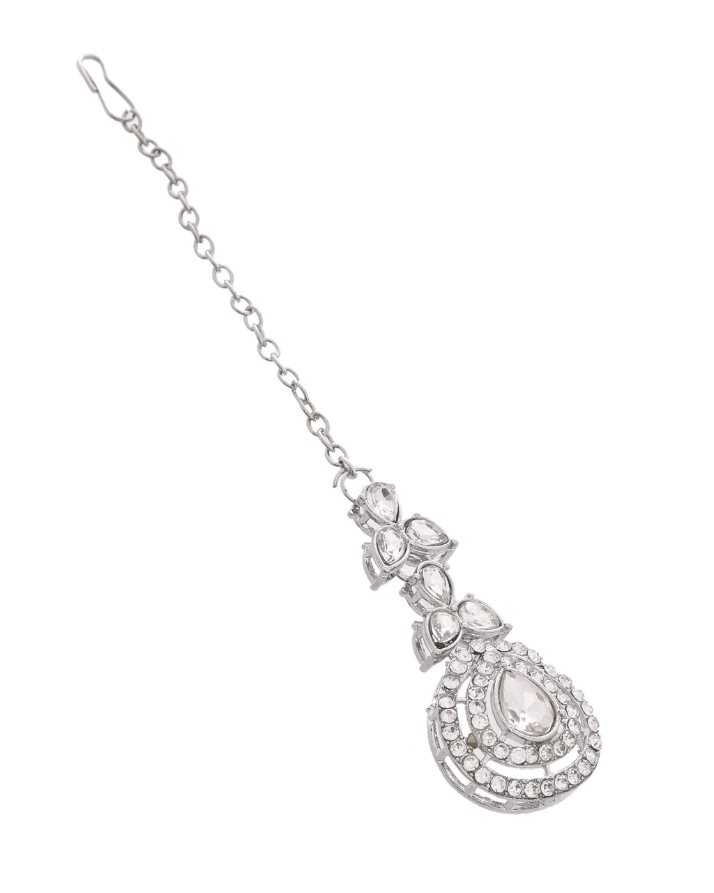 VOJ Silver-Plated CZ Studded Jewellery Set With Maang Tikka