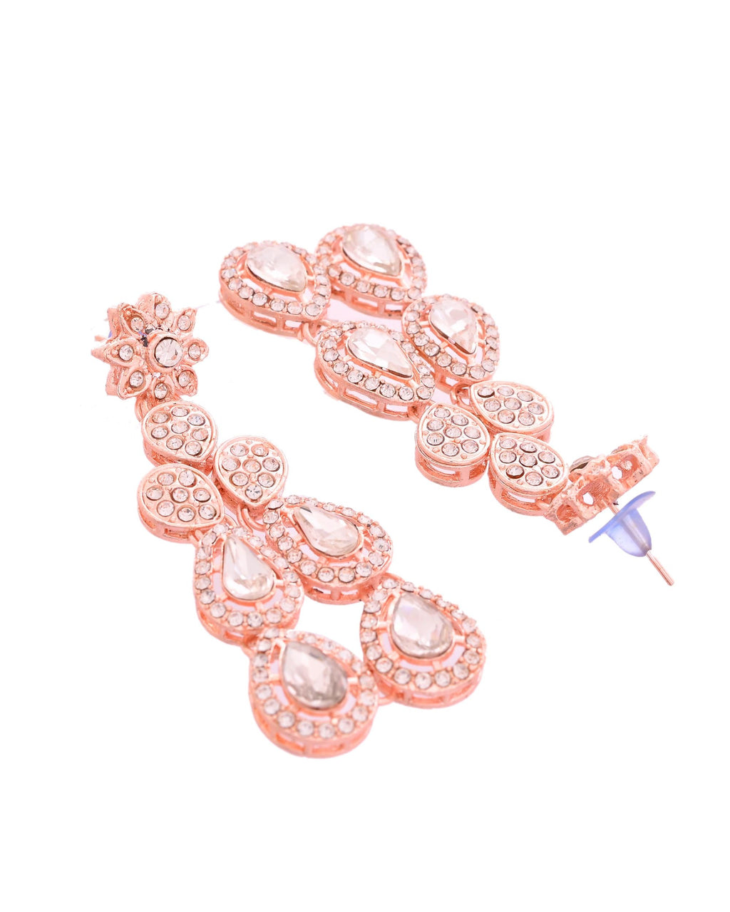 VOJ Rose Gold-Polished CZ Studded Jewellery Set With Maang Tikka
