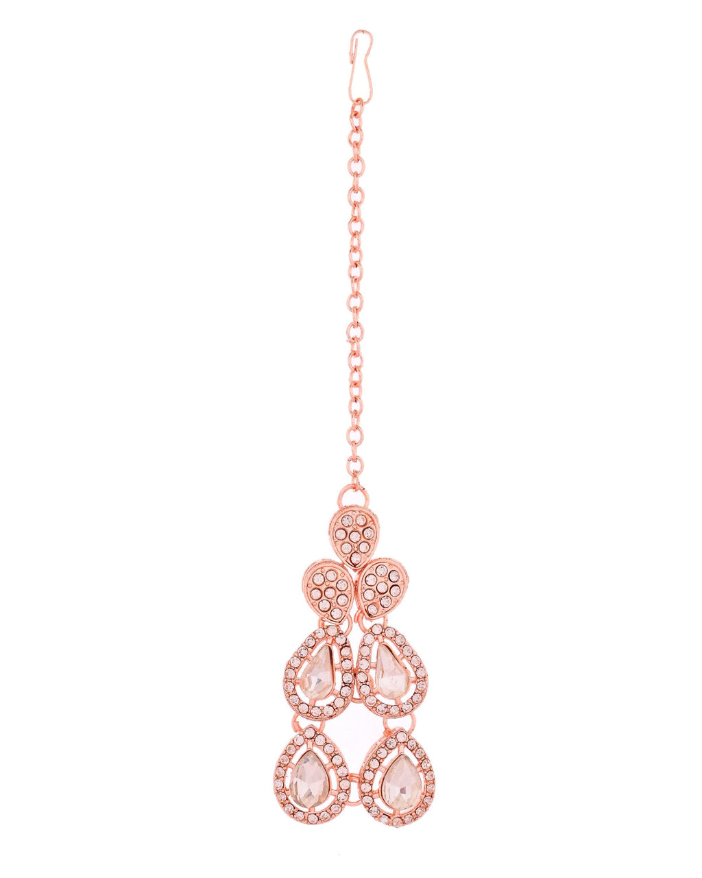 VOJ Rose Gold-Polished CZ Studded Jewellery Set With Maang Tikka