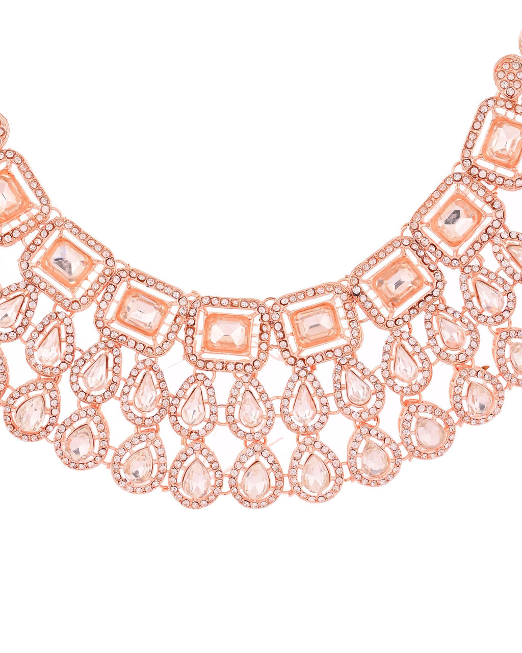 VOJ Rose Gold-Polished CZ Studded Jewellery Set With Maang Tikka