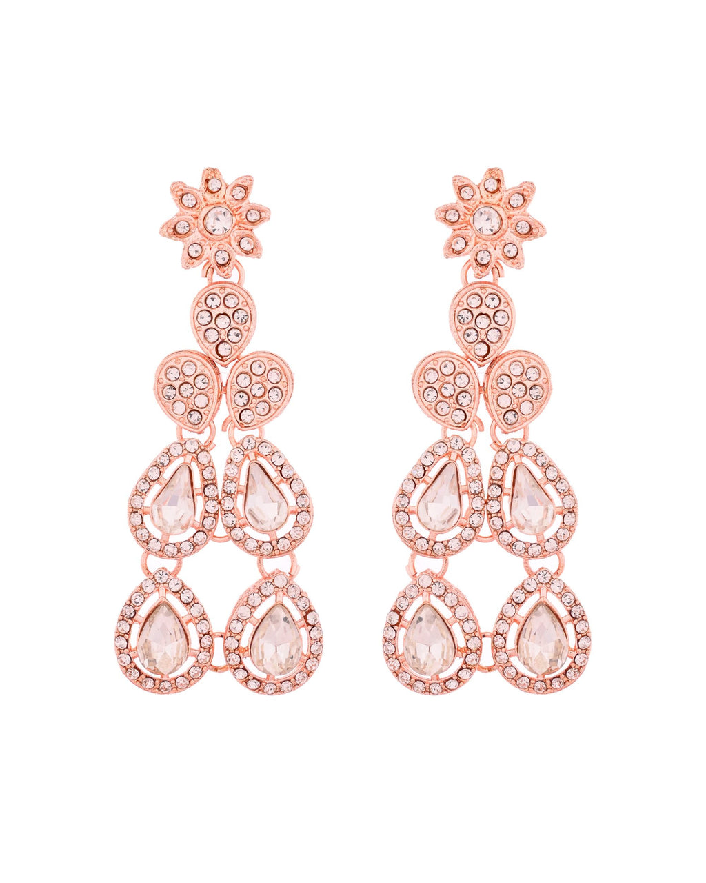 VOJ Rose Gold-Polished CZ Studded Jewellery Set With Maang Tikka