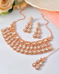 VOJ Rose Gold-Polished CZ Studded Jewellery Set With Maang Tikka