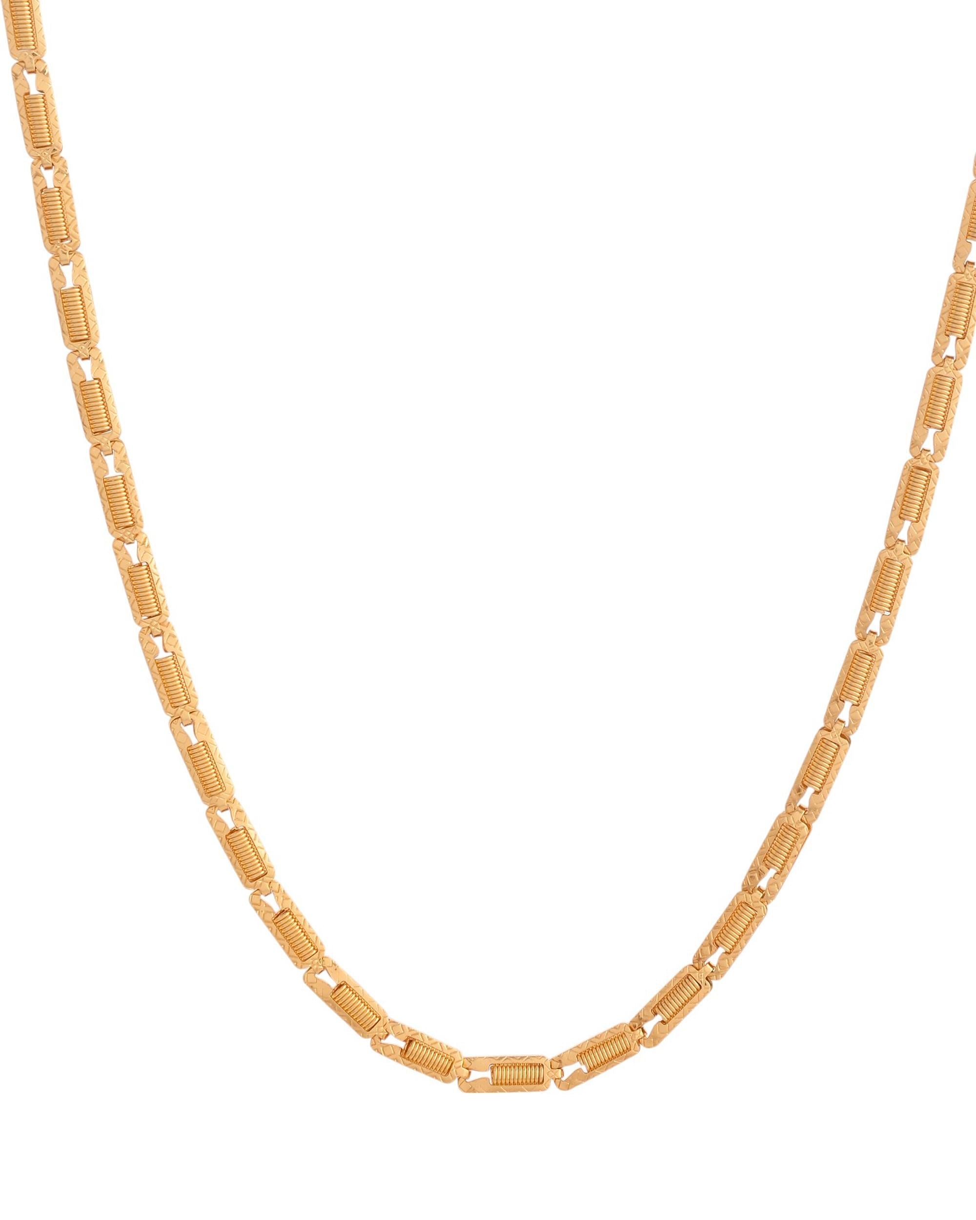 VOJ Men Gold Polished Textured Link Chain