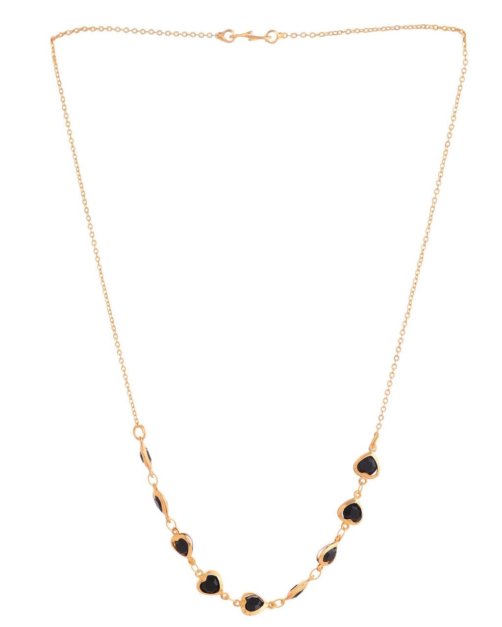 VOJ Gold Polished Stainless Steel Black Hear Shaped Stone Chain