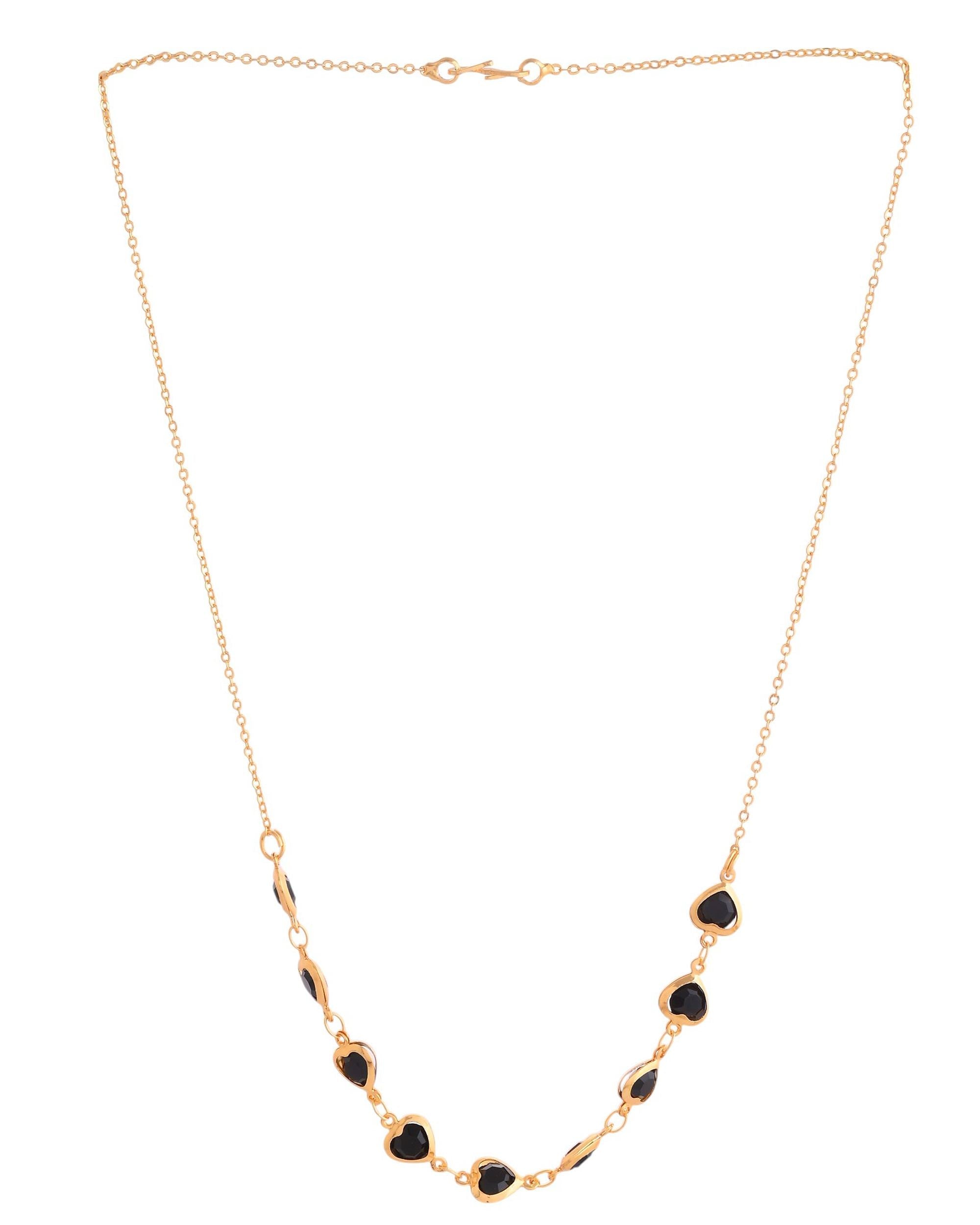 VOJ Gold Polished Stainless Steel Black Hear Shaped Stone Chain