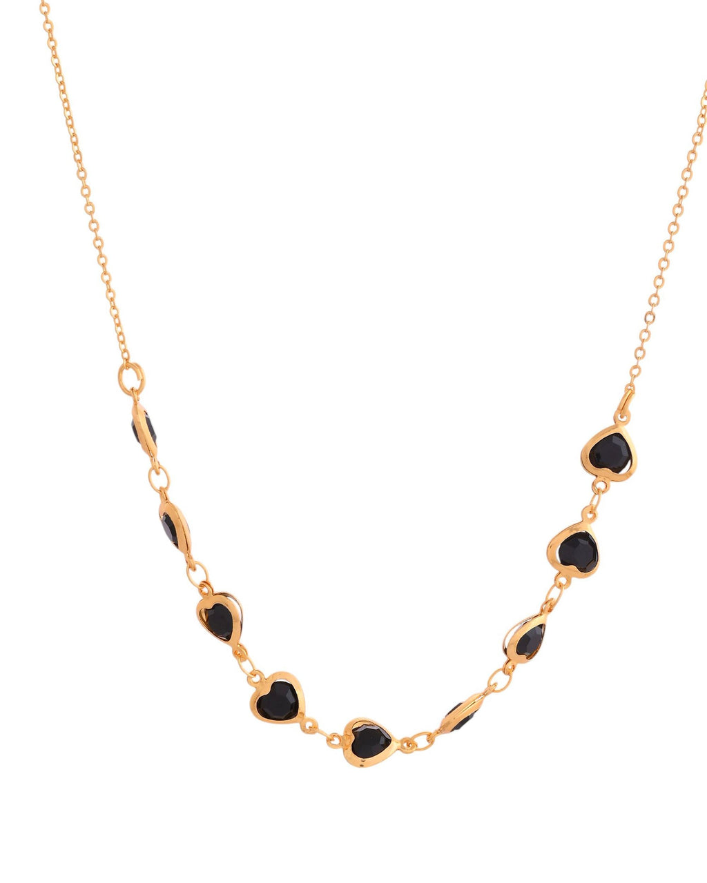 VOJ Gold Polished Stainless Steel Black Hear Shaped Stone Chain