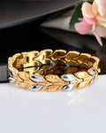 VOJ Gold Toned & Silver-Toned Stainless Steel Magnetic Wheat Chain Bracelet