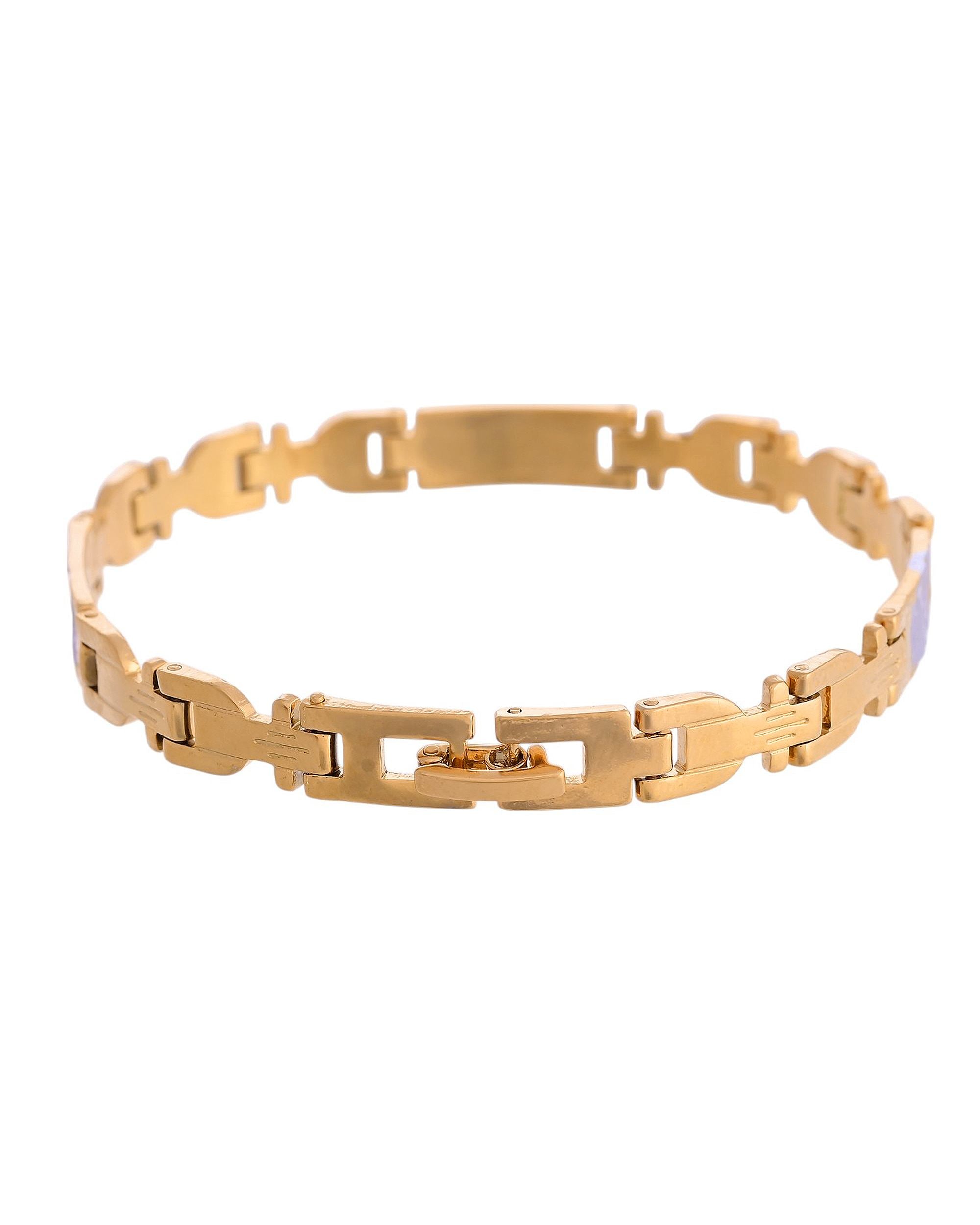 VOJ Men's Elegant Two-Tone Gold & Silver Link Bracelet