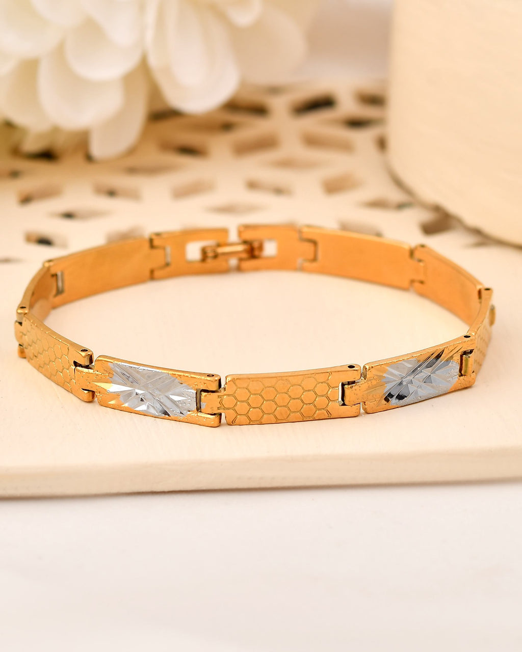 VOJ Dual Toned Alloy Textural Bracelet For Men
