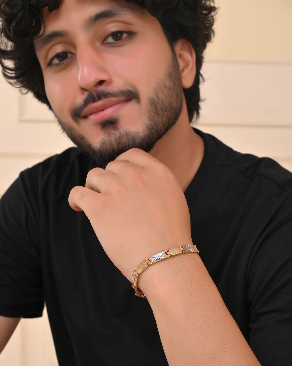 VOJ Gold And Silver Toned Stainless Steel Textural Designer Bracelet For Men