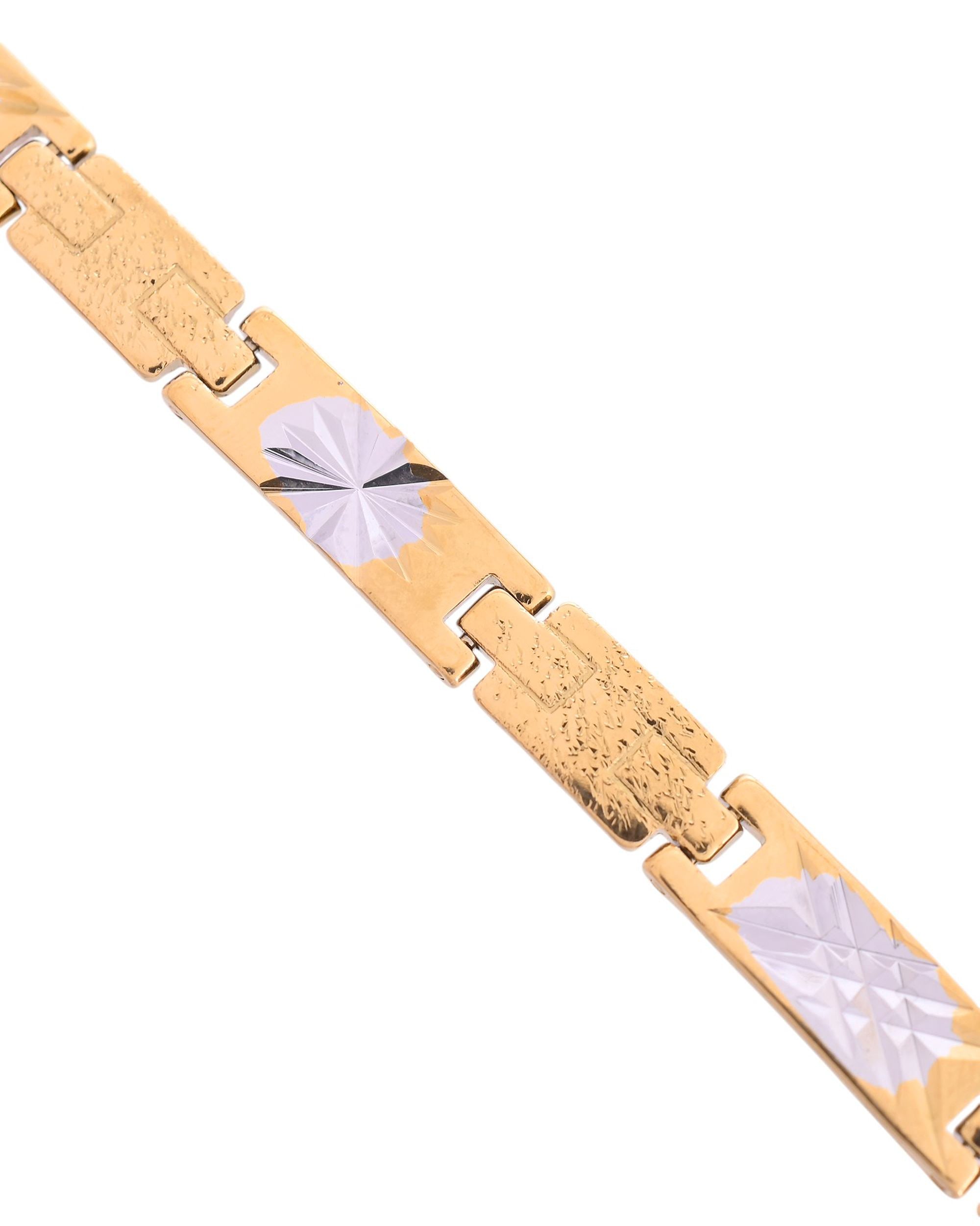 VOJ Gold And Silver Toned Stainless Steel Textural Designer Bracelet For Men