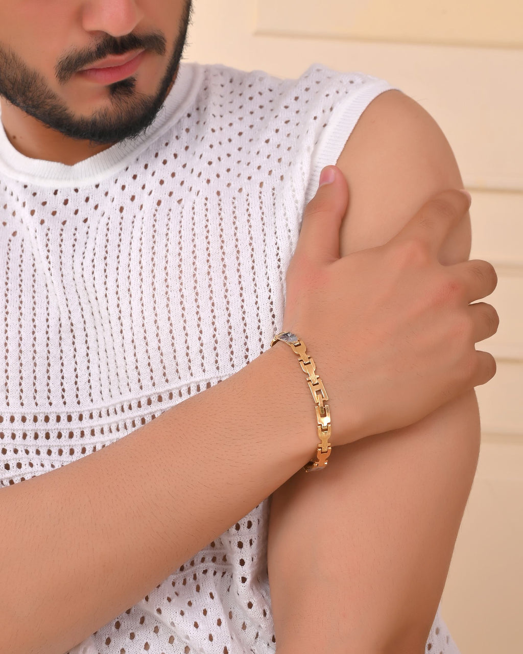 VOJ Dual Toned Textural Designer Bracelet For Men