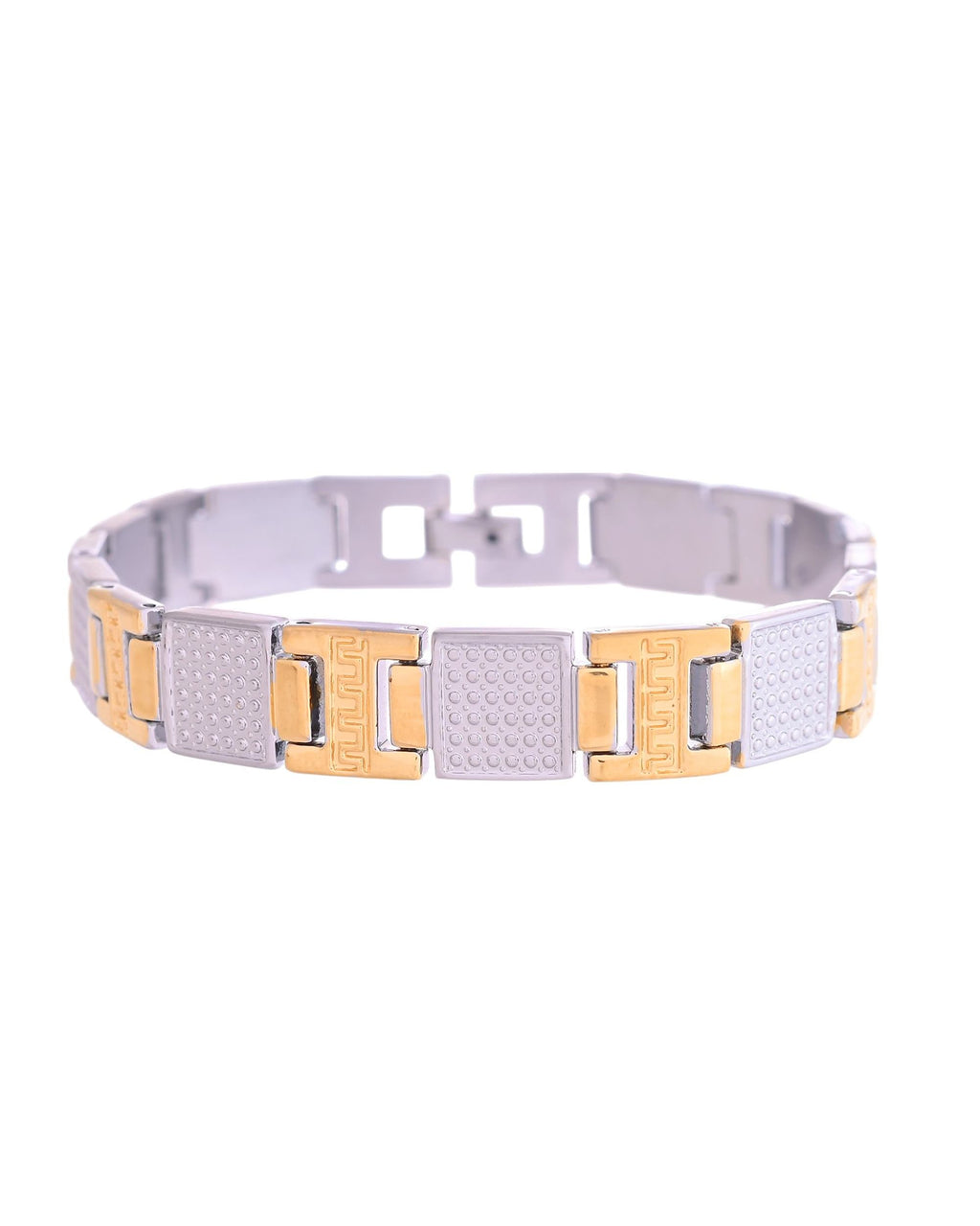 VOJ Men Dual-Toned Stainless Steel Textured Chain Bracelet