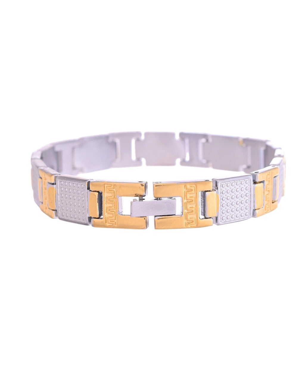 VOJ Men Dual-Toned Stainless Steel Textured Chain Bracelet