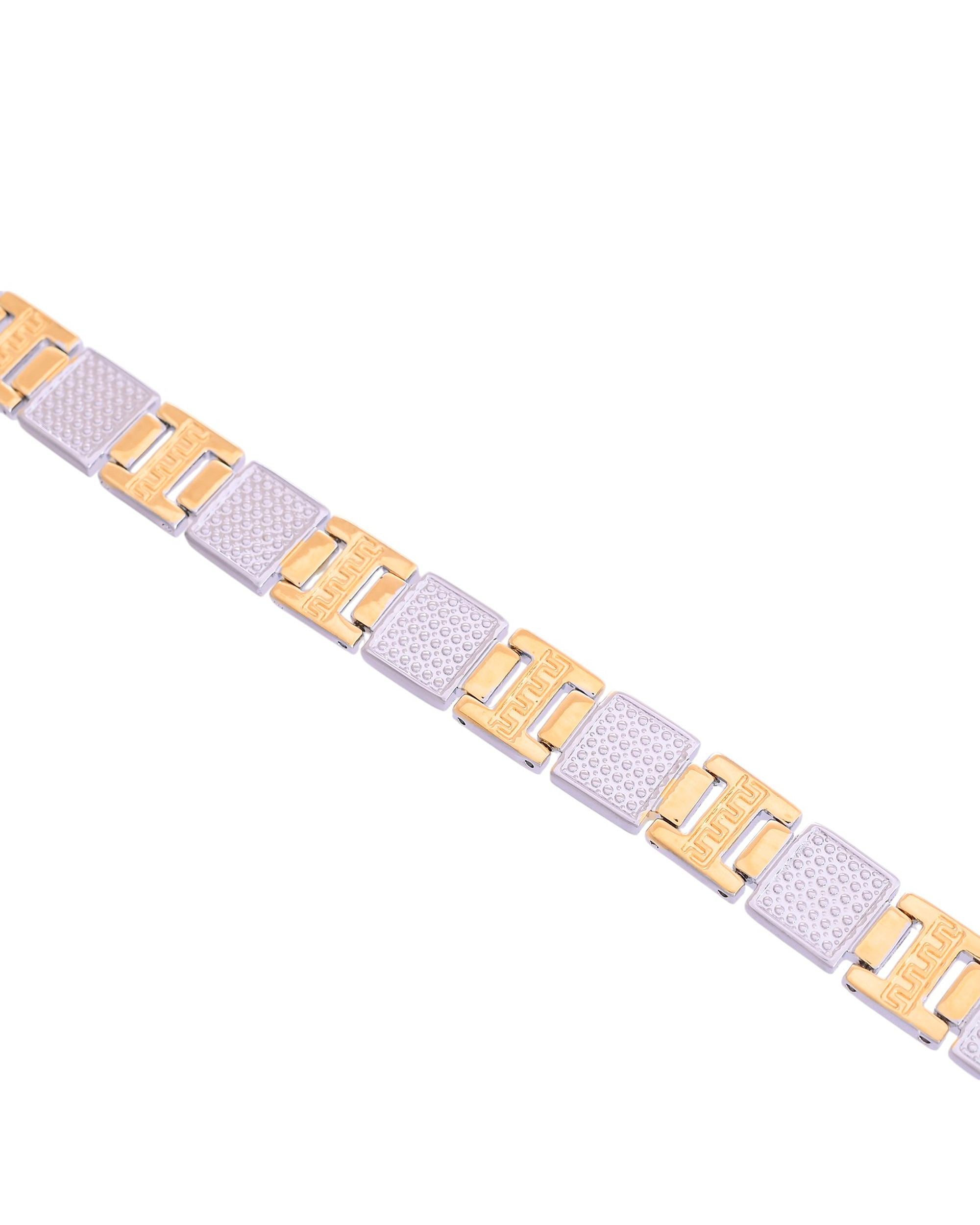 VOJ Men Dual-Toned Stainless Steel Textured Chain Bracelet