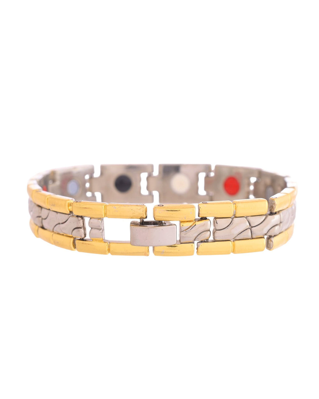 VOJ Silver And Gold Polished Textural Designed Linked Shaped Men's Bracelet