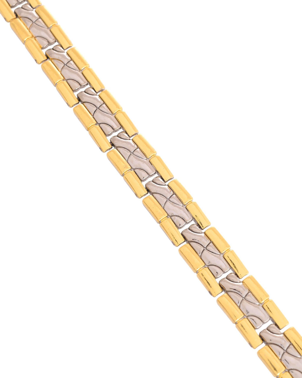 VOJ Silver And Gold Polished Textural Designed Linked Shaped Men's Bracelet
