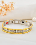 VOJ Silver And Gold Polished Textural Designed Linked Shaped Men's Bracelet