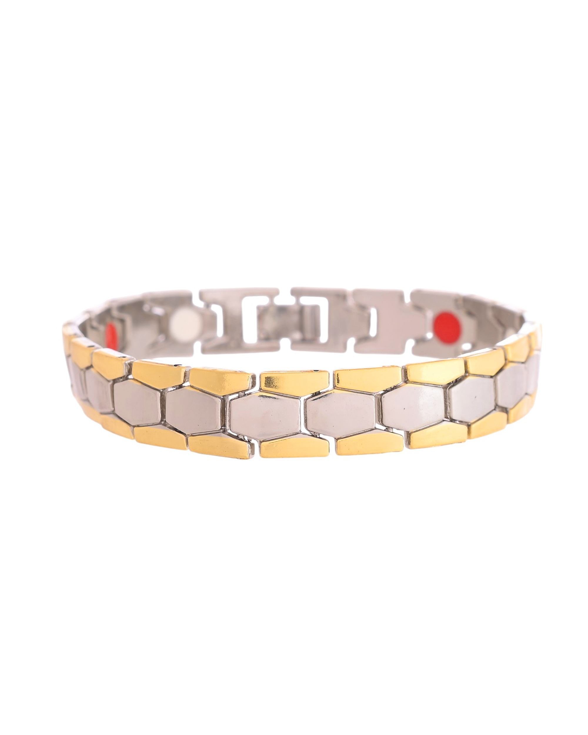 VOJ Silver And Gold Polished Minimal Geometrical Shaped Men's Bracelet