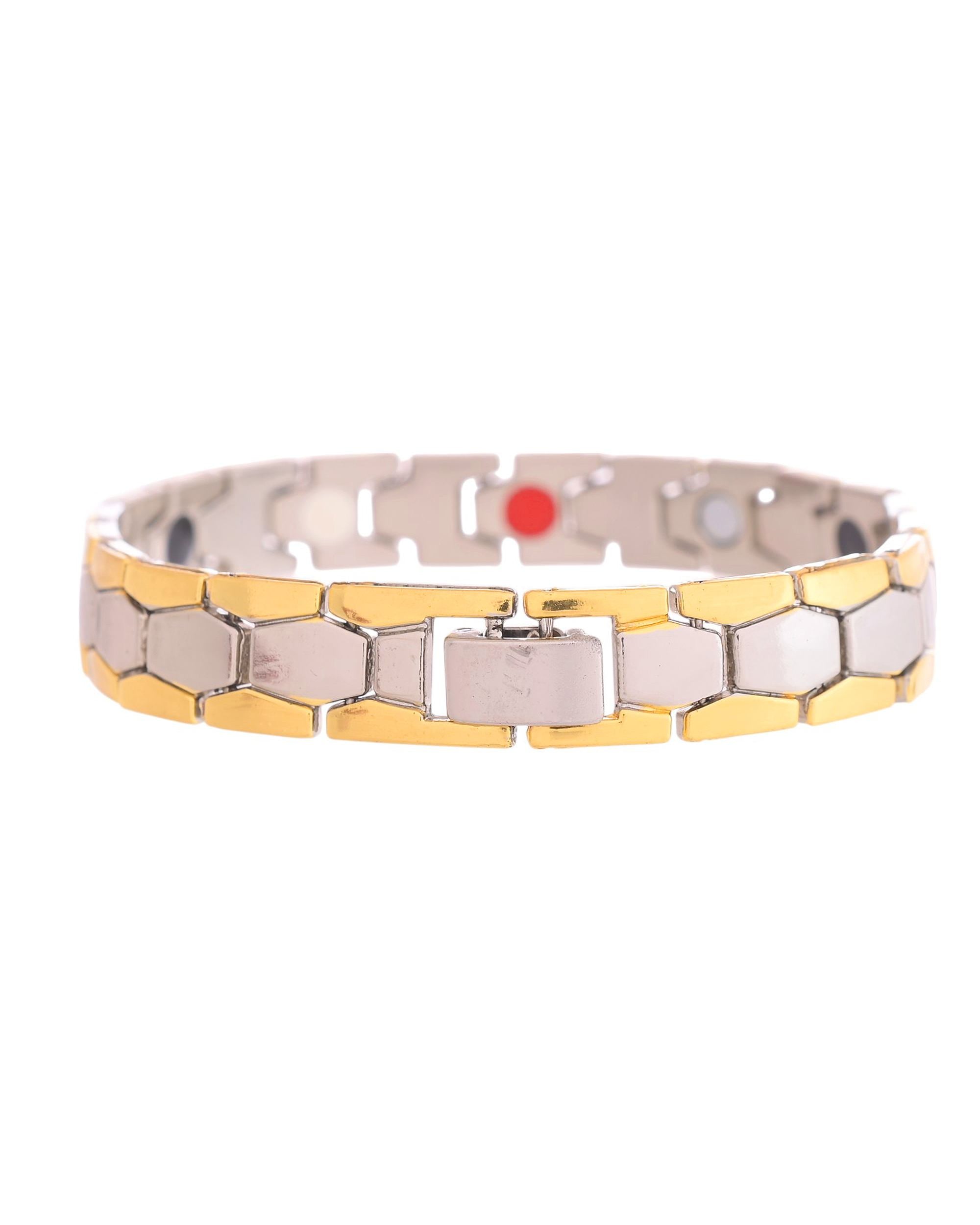 VOJ Silver And Gold Polished Minimal Geometrical Shaped Men's Bracelet