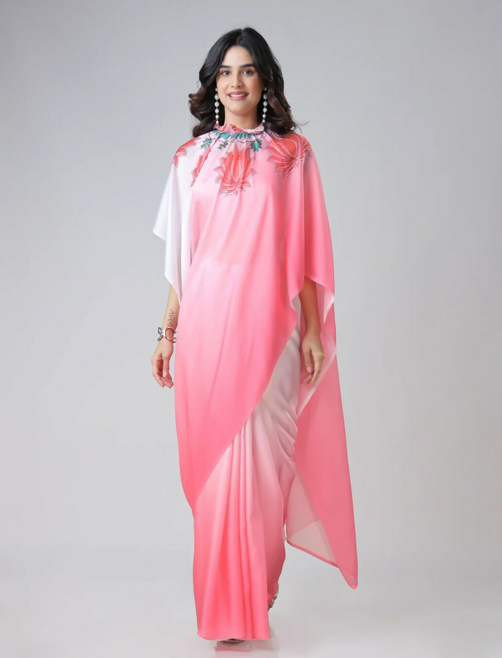 Vastranavya Blush Pink Freehand Floral Print Ready to Wear Saree