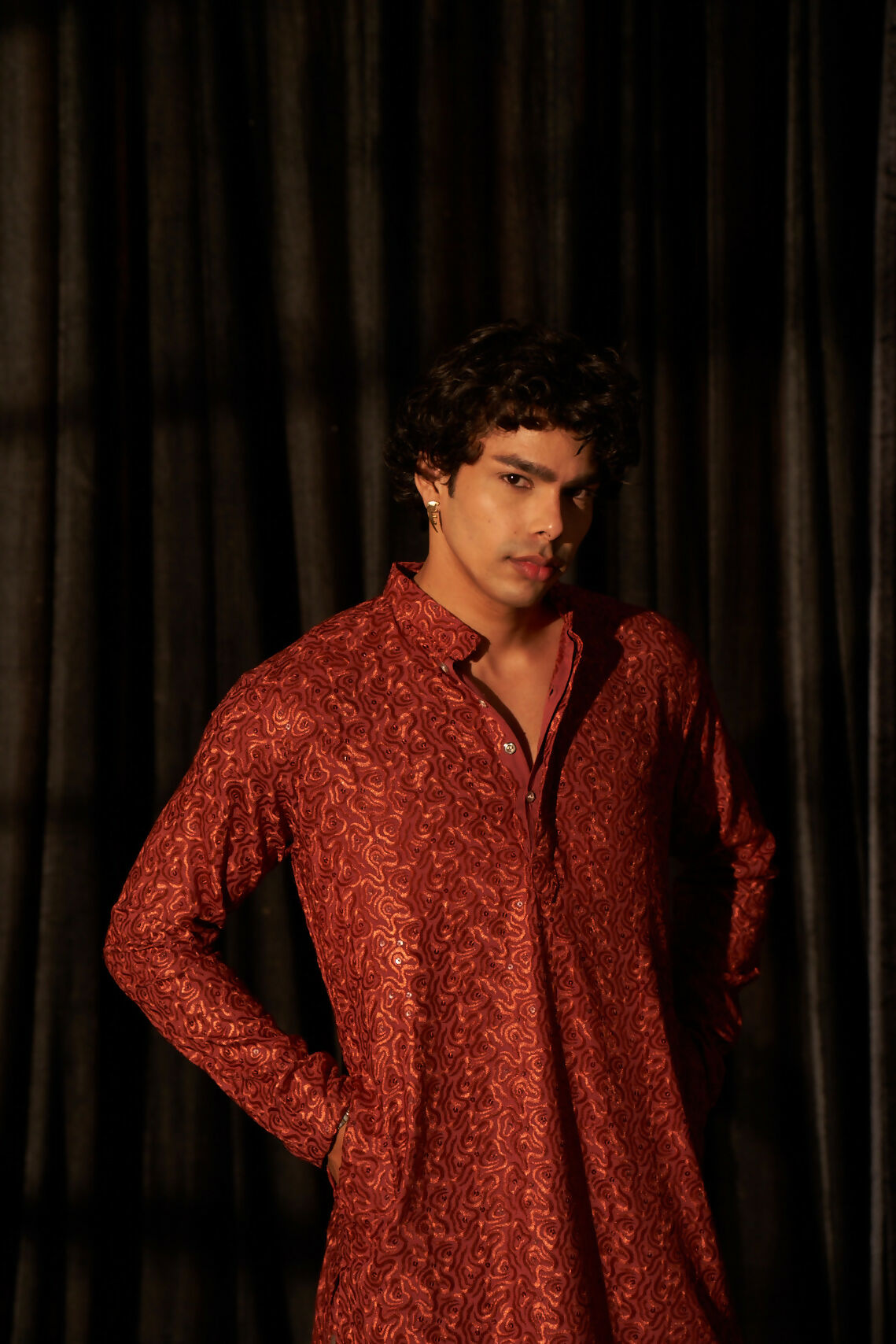 Berry Red Viscose Chikankari Embroidery Work Men's Kurta Set - Mahotsav