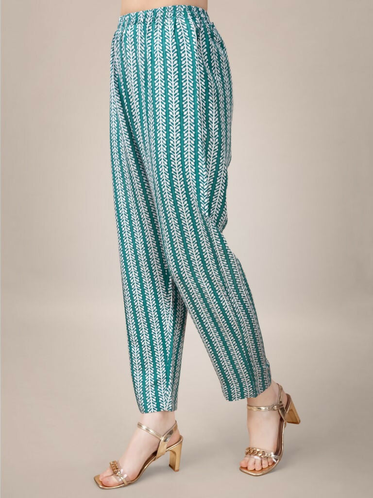 Jyoti Fashion Women's Teal Rayon Print with Embroidery & Fancy Lace Work Kurta with Trouser & Dupatta