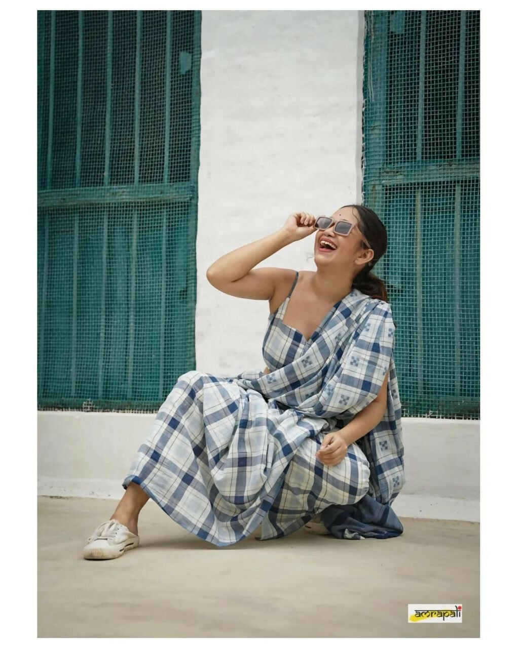 Exclusive Collection Beautiful Check Blue Pure Cotton Woven Handloom Saree With Running Blouse Piece