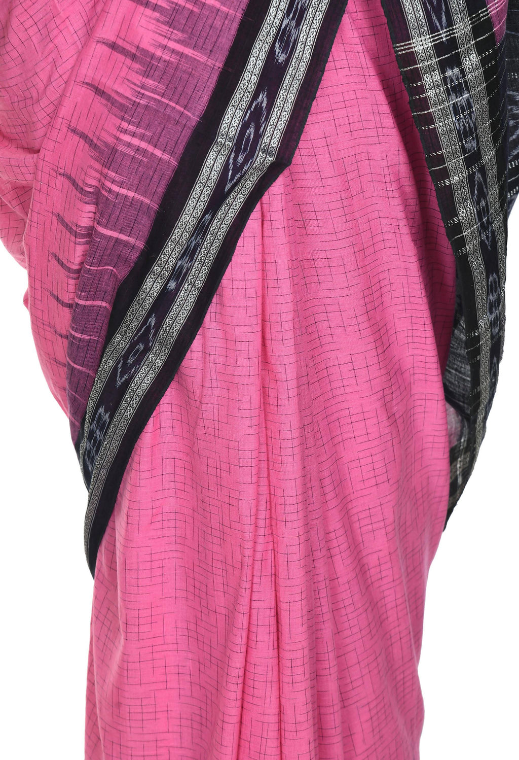 Vamika Sambalpuri Ikat Cotton Jharana Pink & Black Saree