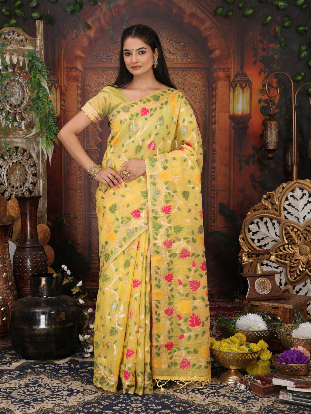 Shree Shyam Fashion Linen Cotton White Saree
