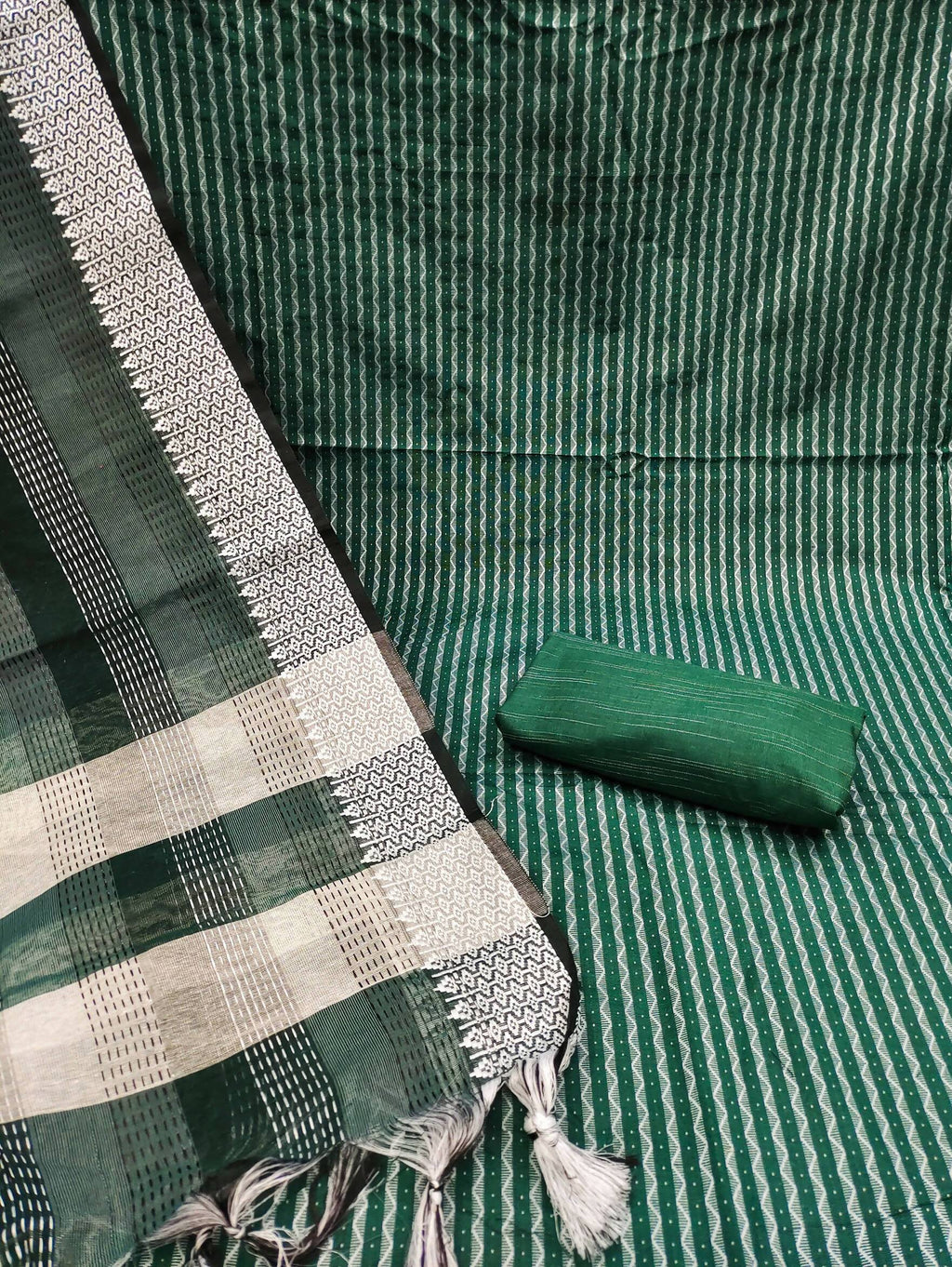 Green Cotton Jacquard Woven Unstitched Dress Material - Amara
